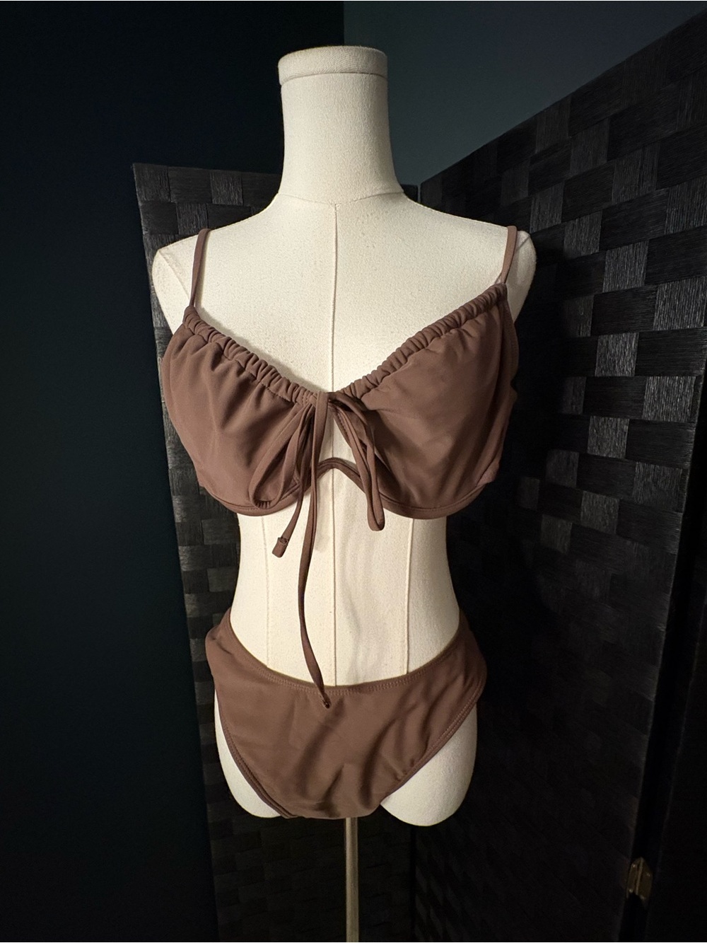 Zaful Underwire Front-Tie Bikini Set Brown L
